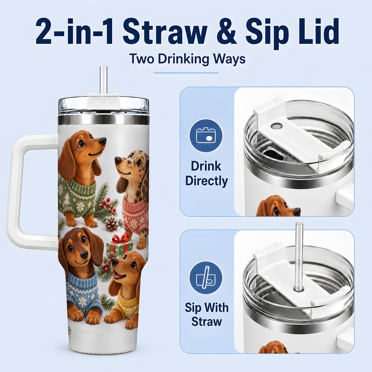 #pl[40oz|White] Christmas Dachshund Quartet Tumbler 40oz