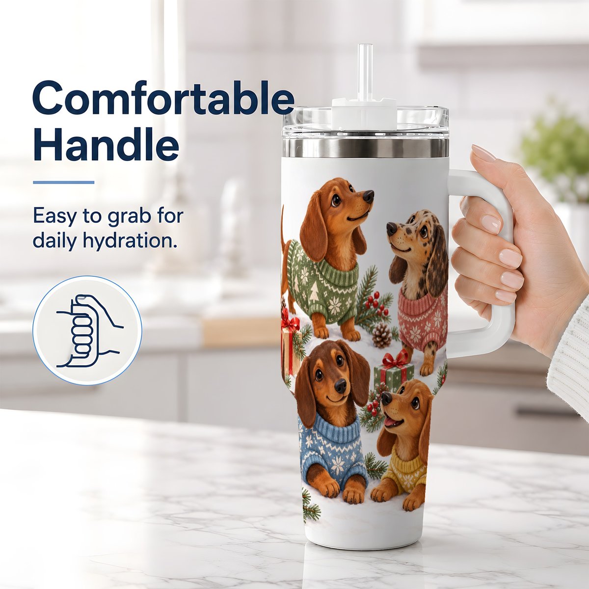 #pl[40oz|White] Christmas Dachshund Quartet Tumbler 40oz