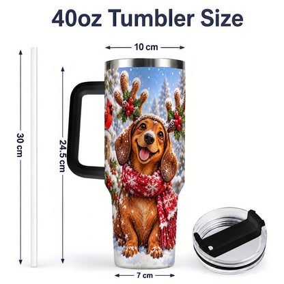 #pl[40oz|Black] Christmas Dachshund Tumbler 40oz, Reindeer Antlers