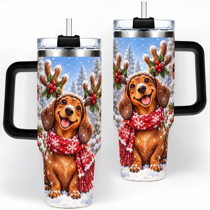 #pl[40oz|Black] Christmas Dachshund Tumbler 40oz, Reindeer Antlers