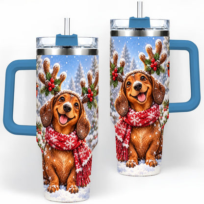 #pl[40oz|Blue] Christmas Dachshund Tumbler 40oz, Reindeer Antlers