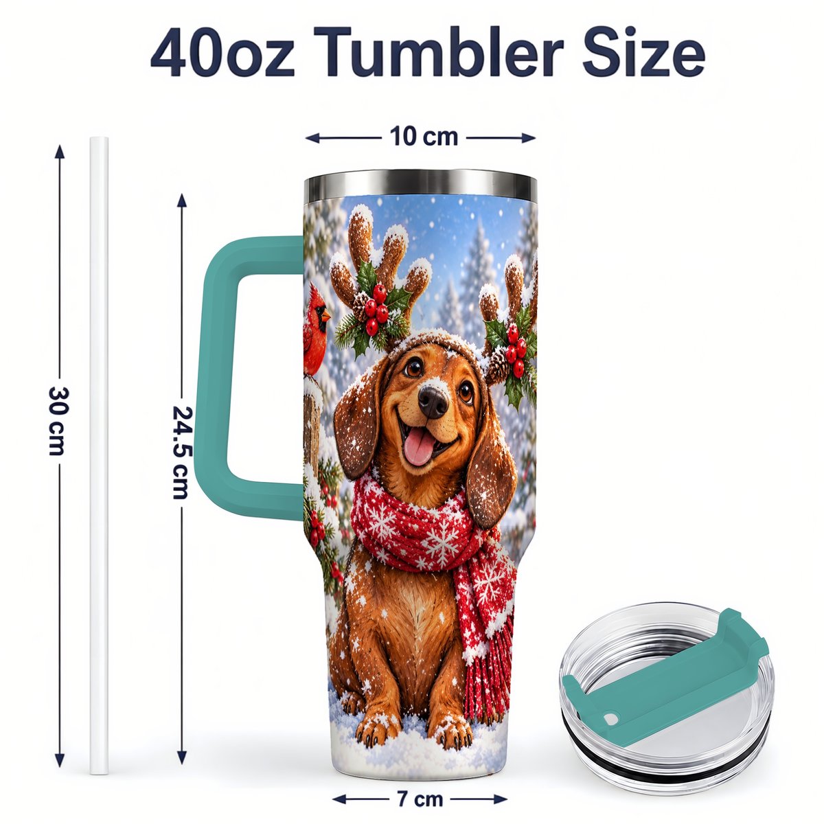 #pl[40oz|Green] Christmas Dachshund Tumbler 40oz, Reindeer Antlers