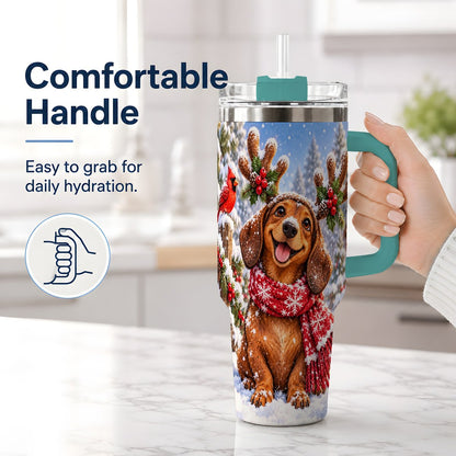#pl[40oz|Green] Christmas Dachshund Tumbler 40oz, Reindeer Antlers
