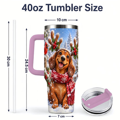 #pl[40oz|Pink] Christmas Dachshund Tumbler 40oz, Reindeer Antlers