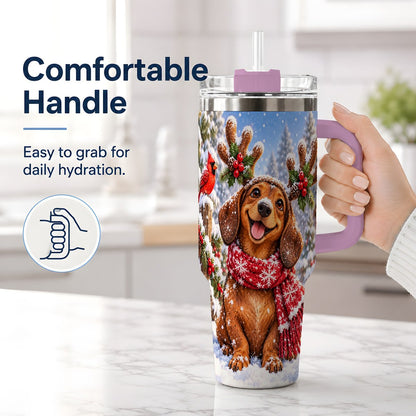 #pl[40oz|Pink] Christmas Dachshund Tumbler 40oz, Reindeer Antlers