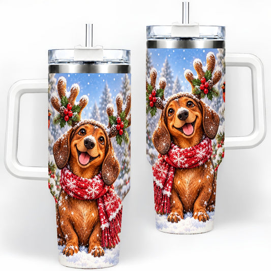 Christmas Dachshund Tumbler 40oz, Reindeer Antlers