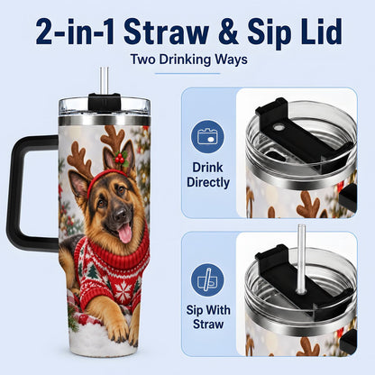 #pl[40oz|Black] Christmas German Shepherd Tumbler 40oz, Festive Antler Design