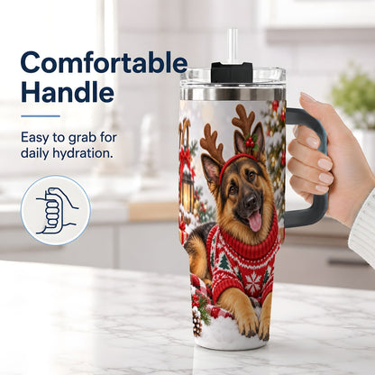 #pl[40oz|Black] Christmas German Shepherd Tumbler 40oz, Festive Antler Design