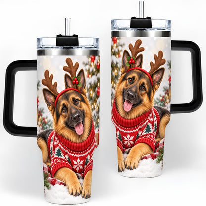 #pl[40oz|Black] Christmas German Shepherd Tumbler 40oz, Festive Antler Design