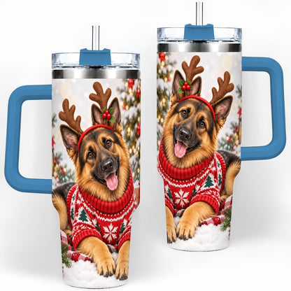 #pl[40oz|Blue] Christmas German Shepherd Tumbler 40oz, Festive Antler Design