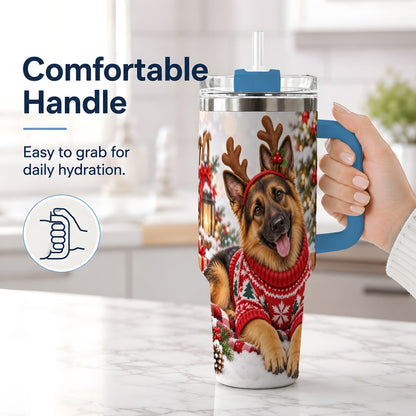 #pl[40oz|Blue] Christmas German Shepherd Tumbler 40oz, Festive Antler Design