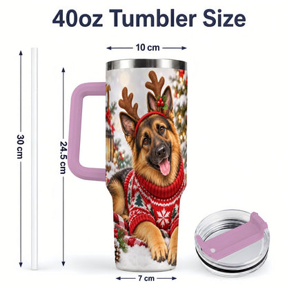 #pl[40oz|Pink] Christmas German Shepherd Tumbler 40oz, Festive Antler Design