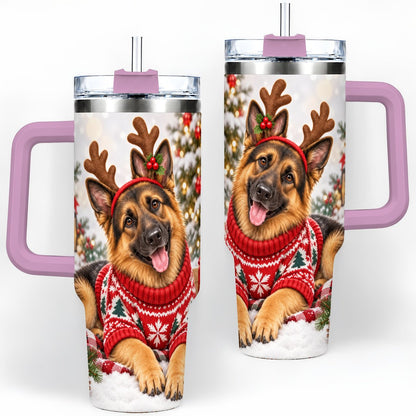 #pl[40oz|Pink] Christmas German Shepherd Tumbler 40oz, Festive Antler Design
