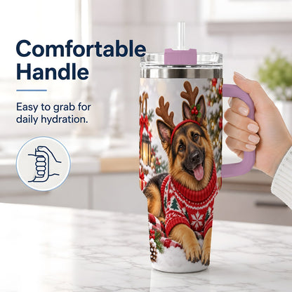#pl[40oz|Pink] Christmas German Shepherd Tumbler 40oz, Festive Antler Design