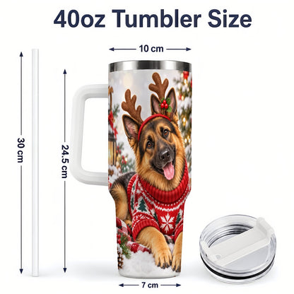 #pl[40oz|White] Christmas German Shepherd Tumbler 40oz, Festive Antler Design