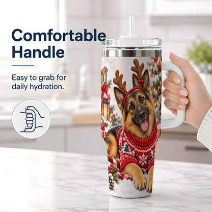 #pl[40oz|White] Christmas German Shepherd Tumbler 40oz, Festive Antler Design