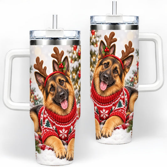 Christmas German Shepherd Tumbler 40oz, Festive Antler Design