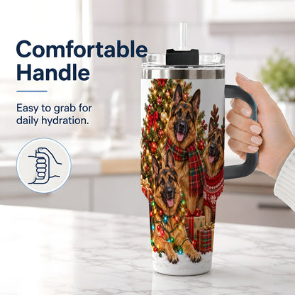 #pl[40oz|Black] Christmas German Shepherd Trio Tumbler 40oz, Festive Dogs