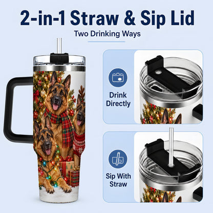 #pl[40oz|Black] Christmas German Shepherd Trio Tumbler 40oz, Festive Dogs