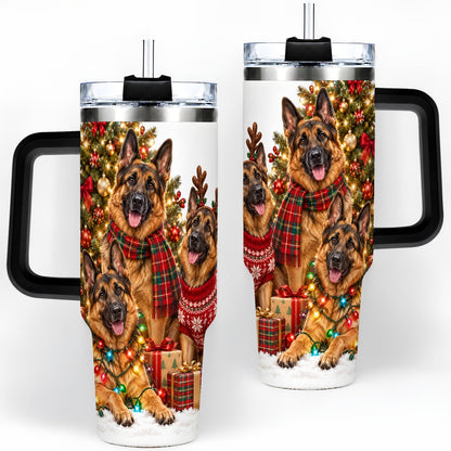#pl[40oz|Black] Christmas German Shepherd Trio Tumbler 40oz, Festive Dogs