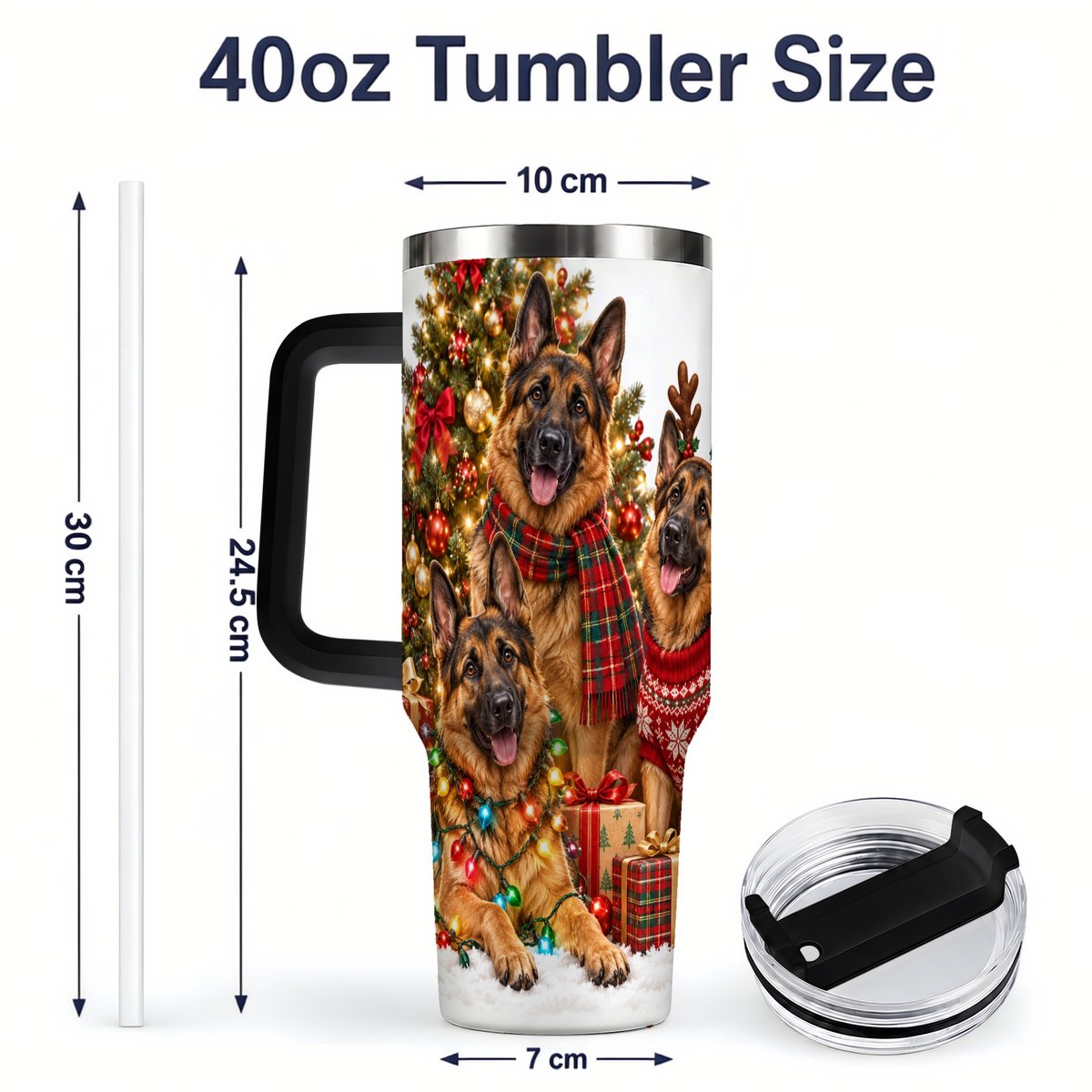 #pl[40oz|Black] Christmas German Shepherd Trio Tumbler 40oz, Festive Dogs