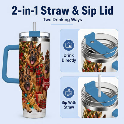 #pl[40oz|Blue] Christmas German Shepherd Trio Tumbler 40oz, Festive Dogs