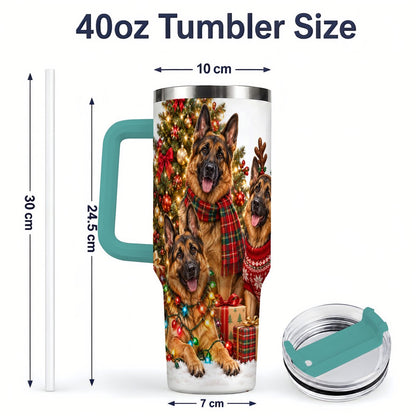 #pl[40oz|Green] Christmas German Shepherd Trio Tumbler 40oz, Festive Dogs