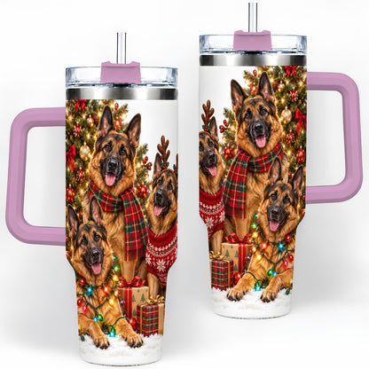 #pl[40oz|Pink] Christmas German Shepherd Trio Tumbler 40oz, Festive Dogs
