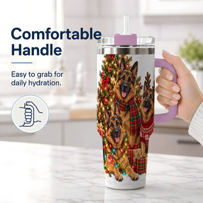 #pl[40oz|Pink] Christmas German Shepherd Trio Tumbler 40oz, Festive Dogs