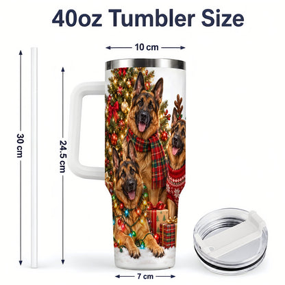 #pl[40oz|White] Christmas German Shepherd Trio Tumbler 40oz, Festive Dogs