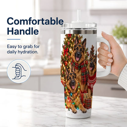 #pl[40oz|White] Christmas German Shepherd Trio Tumbler 40oz, Festive Dogs