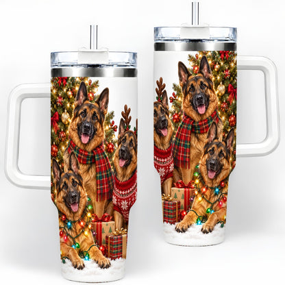 Christmas German Shepherd Trio Tumbler 40oz, Festive Dogs