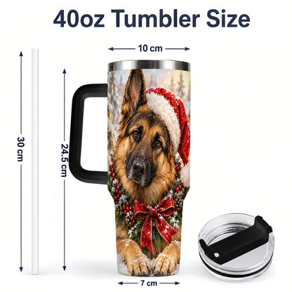 #pl[40oz|Black] Christmas German Shepherd Tumbler 40oz, Snowy Dog Portrait