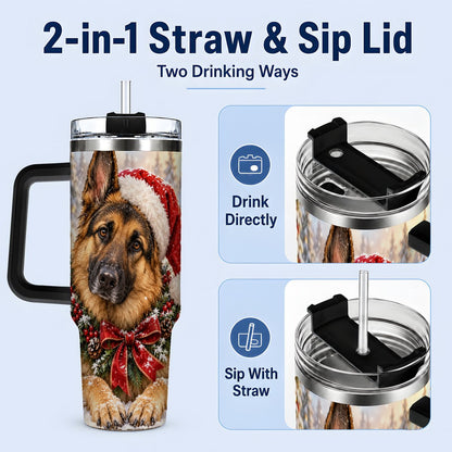 #pl[40oz|Black] Christmas German Shepherd Tumbler 40oz, Snowy Dog Portrait