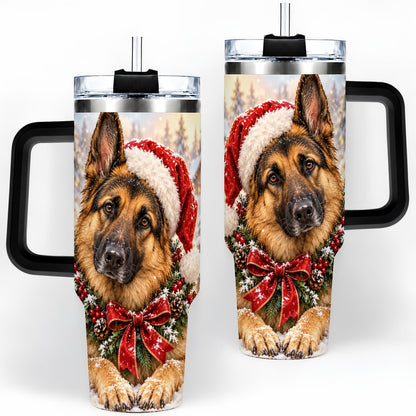 #pl[40oz|Black] Christmas German Shepherd Tumbler 40oz, Snowy Dog Portrait