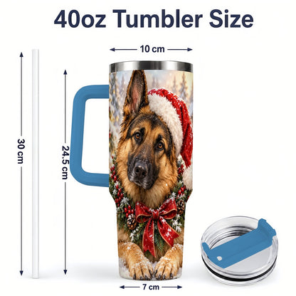#pl[40oz|Blue] Christmas German Shepherd Tumbler 40oz, Snowy Dog Portrait