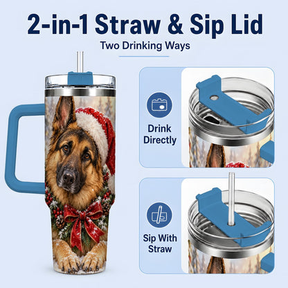 #pl[40oz|Blue] Christmas German Shepherd Tumbler 40oz, Snowy Dog Portrait