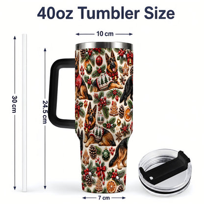 #pl[40oz|Black] Christmas German Shepherd Tumbler 40oz, Holiday Dog Pattern