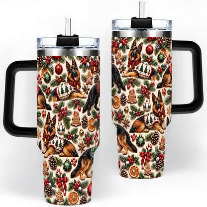 #pl[40oz|Black] Christmas German Shepherd Tumbler 40oz, Holiday Dog Pattern