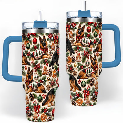 #pl[40oz|Blue] Christmas German Shepherd Tumbler 40oz, Holiday Dog Pattern