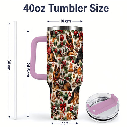 #pl[40oz|Pink] Christmas German Shepherd Tumbler 40oz, Holiday Dog Pattern