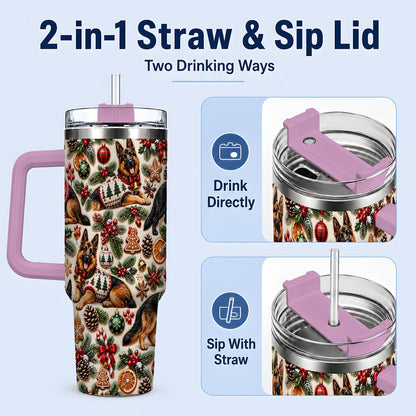 #pl[40oz|Pink] Christmas German Shepherd Tumbler 40oz, Holiday Dog Pattern