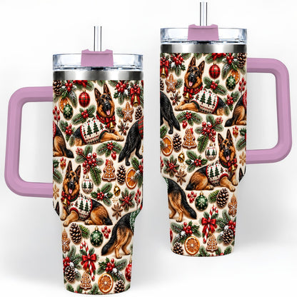 #pl[40oz|Pink] Christmas German Shepherd Tumbler 40oz, Holiday Dog Pattern
