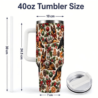 #pl[40oz|White] Christmas German Shepherd Tumbler 40oz, Holiday Dog Pattern
