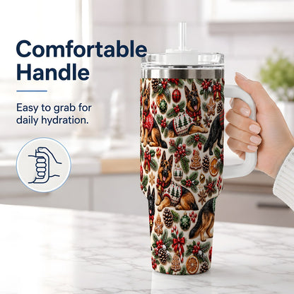 #pl[40oz|White] Christmas German Shepherd Tumbler 40oz, Holiday Dog Pattern