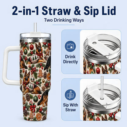 #pl[40oz|White] Christmas German Shepherd Tumbler 40oz, Holiday Dog Pattern