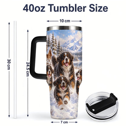 #pl[40oz|Black] Winter Bernese Mountain Dogs Tumbler 40oz, Mountain Snow Scene