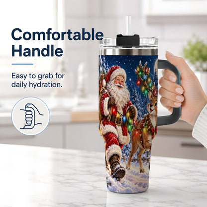 #pl[40oz|Black] Santa Claus Reindeer Tumbler 40oz, Festive Winter Artwork