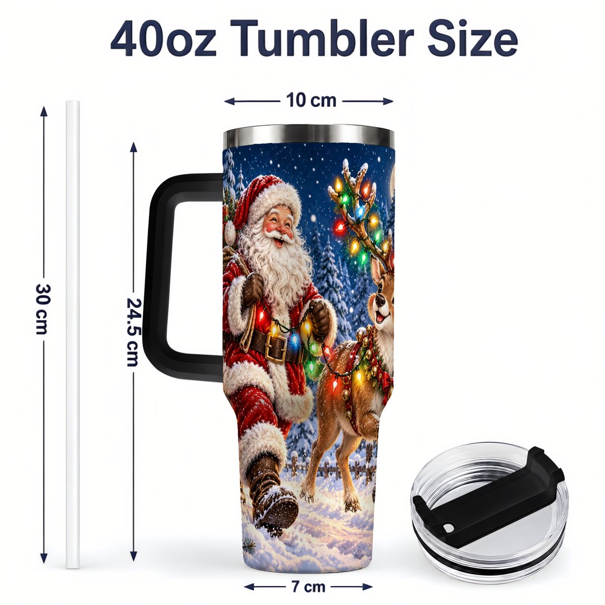 #pl[40oz|Black] Santa Claus Reindeer Tumbler 40oz, Festive Winter Artwork