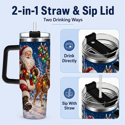 #pl[40oz|Black] Santa Claus Reindeer Tumbler 40oz, Festive Winter Artwork